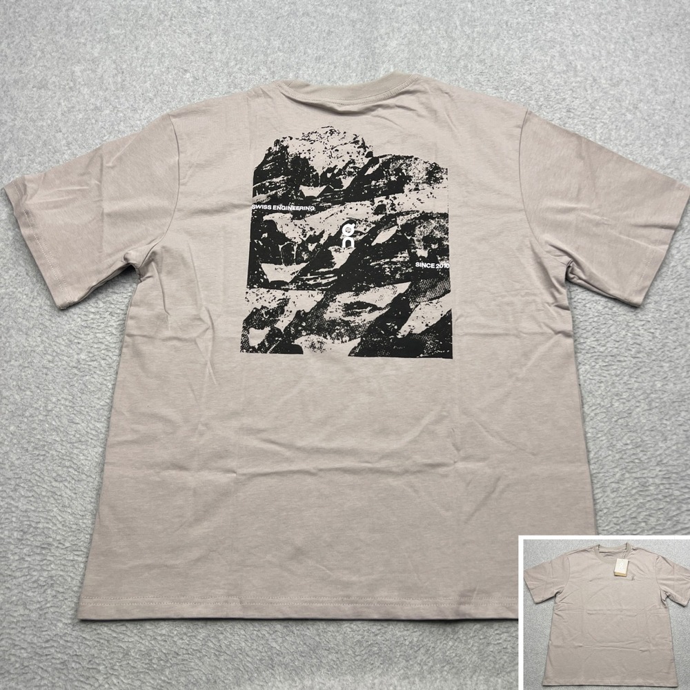 NEW On Cloud Running Club Collective-T Shirt Womens L Taupe Graphic Mountain Tee